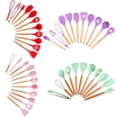 Jogo 12 Utensílios de Cozinha Cabo Madeira com Suporte